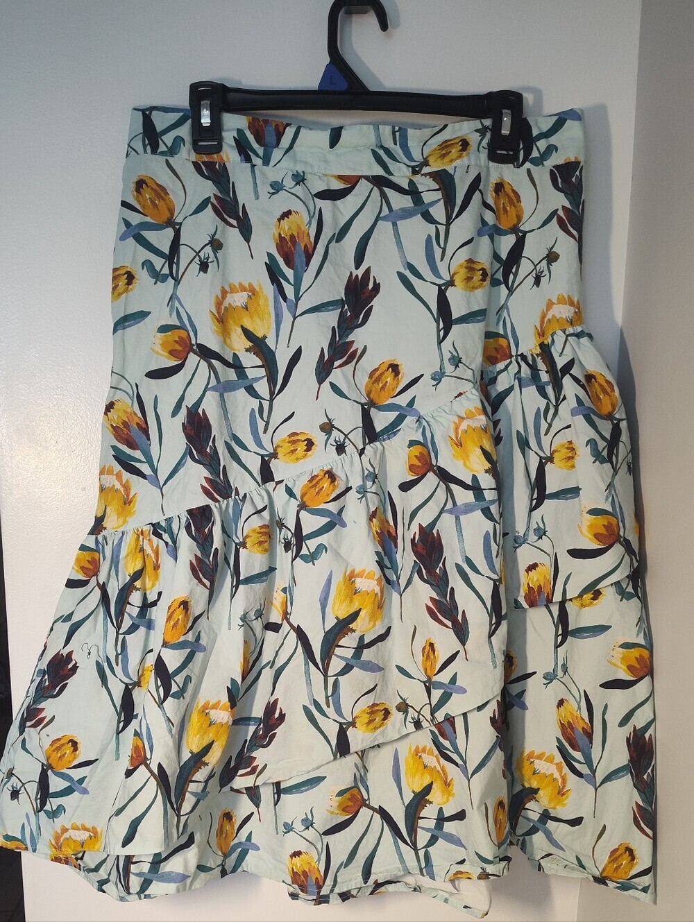 Ava & Viv Light Blue Floral Midi Skirt with Yellow Tulips #583